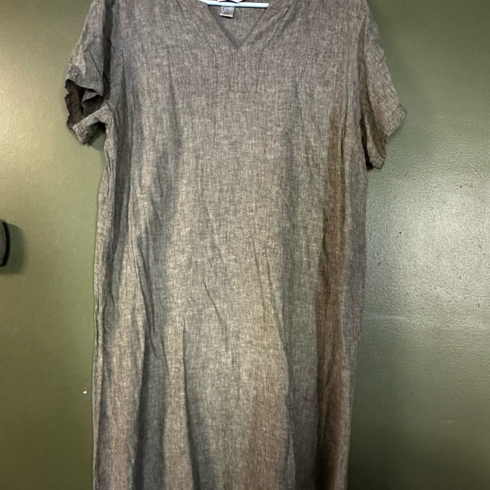 Christopher & Banks Brown Midi Dress Short Sleeve V-Neck